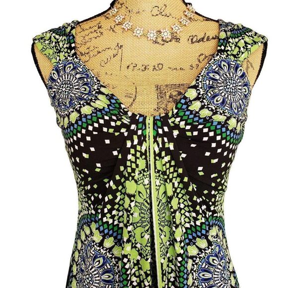 Women's Sleeveless Dress 4 Geometric Midi Sexy Chic Vibrant Stretch Y2K - Picture 3 of 8